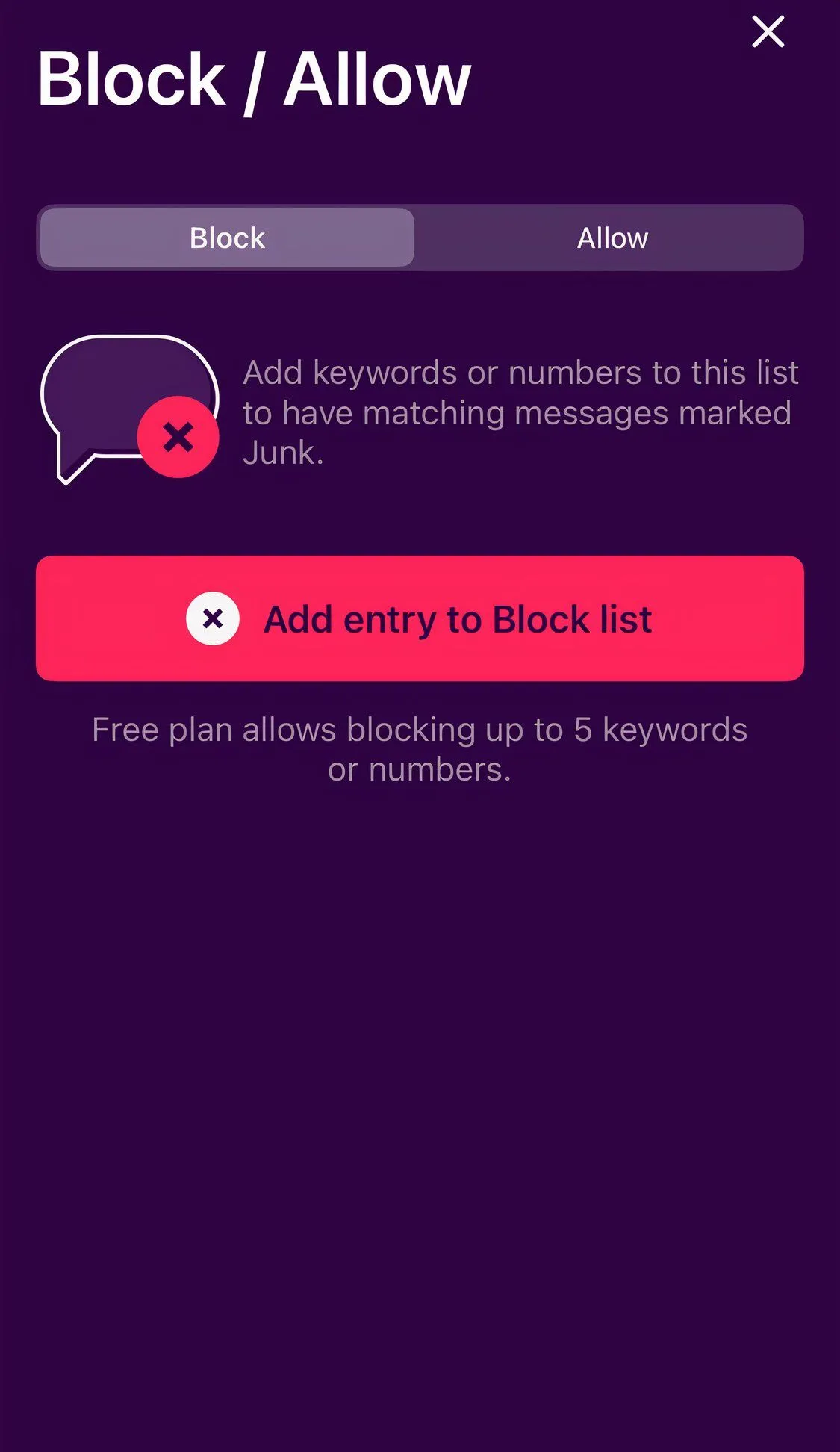 Tùy chọn chặn hoặc cho phép tin nhắn trong TextKiller