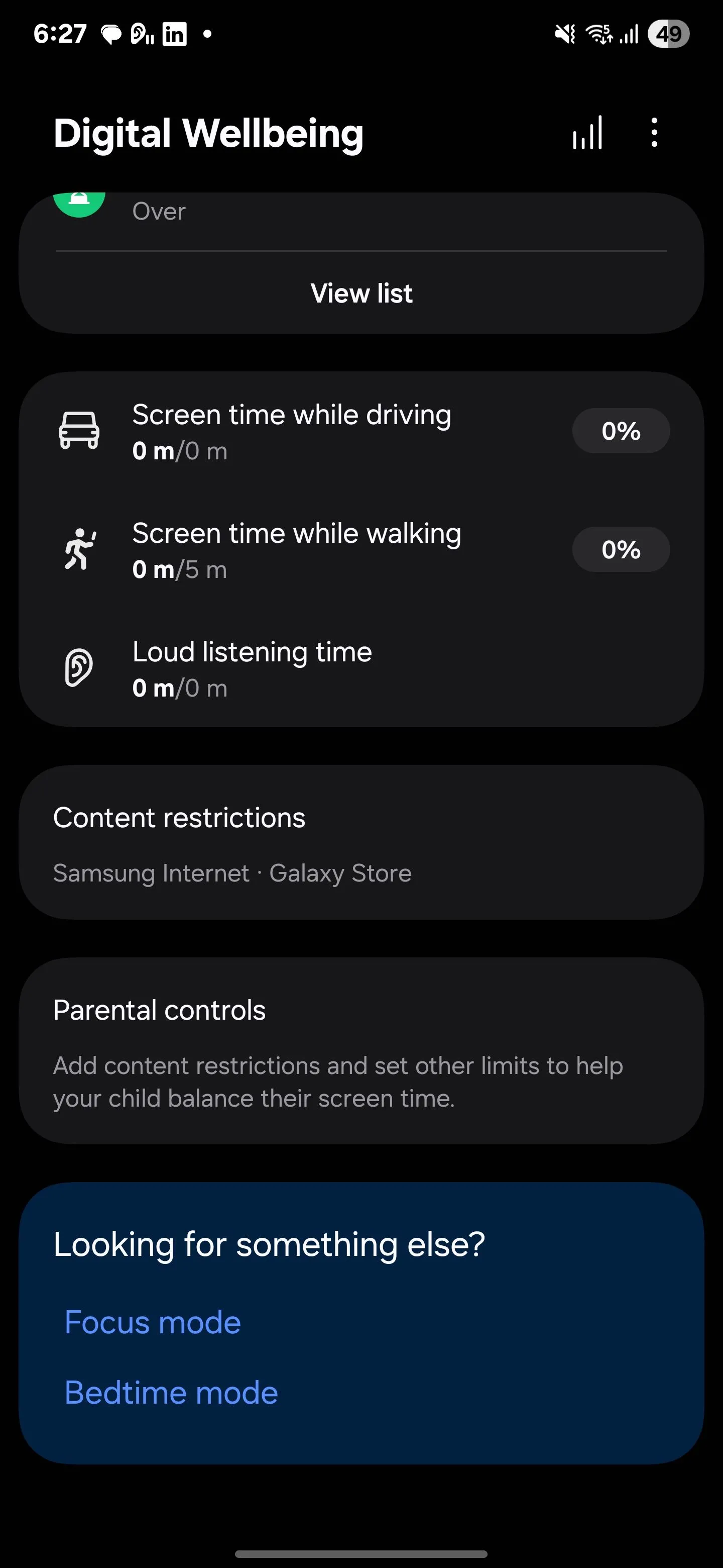 Tùy chọn Chế độ Tập trung và Chế độ Giờ đi ngủ trong Digital Wellbeing Samsung.