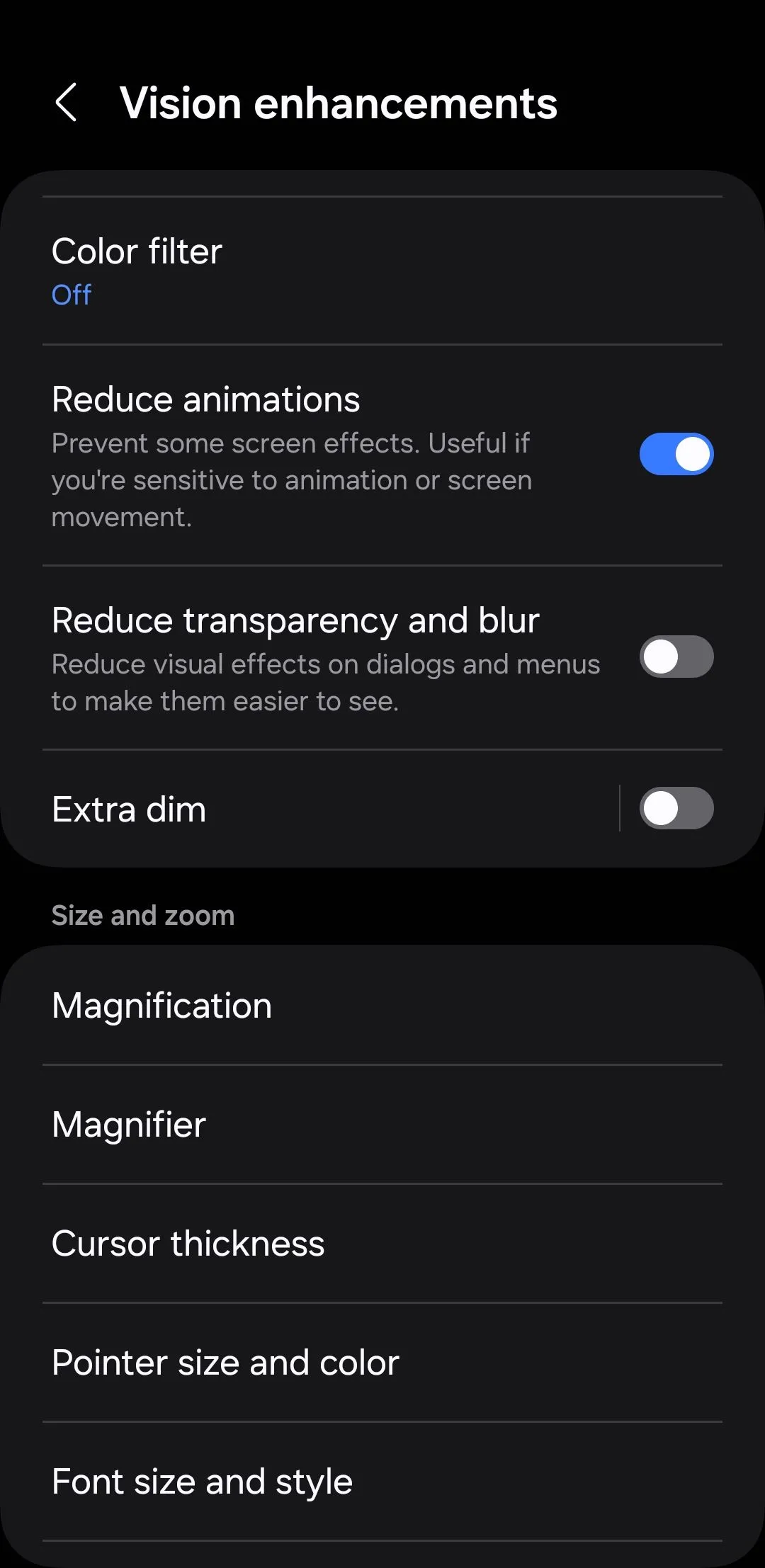Tùy chọn &quot;Giảm hiệu ứng động&quot; (Reduce animations) trong cài đặt nâng cao thị giác trên điện thoại Android