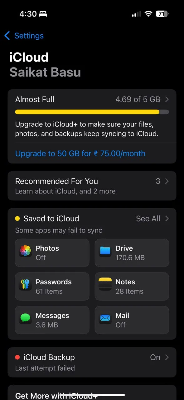 Tùy chọn iCloud trong Cài đặt iPhone
