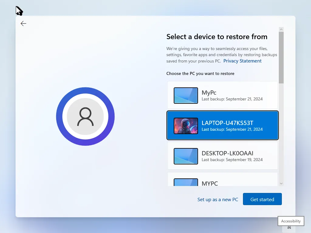 Tùy chọn khôi phục sao lưu Windows 11 trong quá trình cài đặt