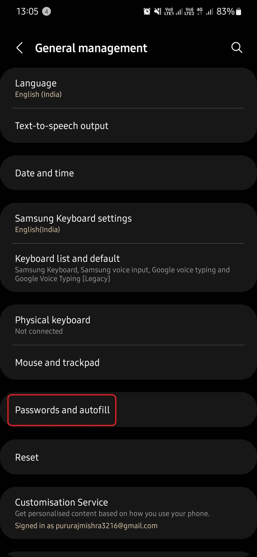 Tùy chọn mật khẩu và tự động điền trong quản lý chung trên Samsung
