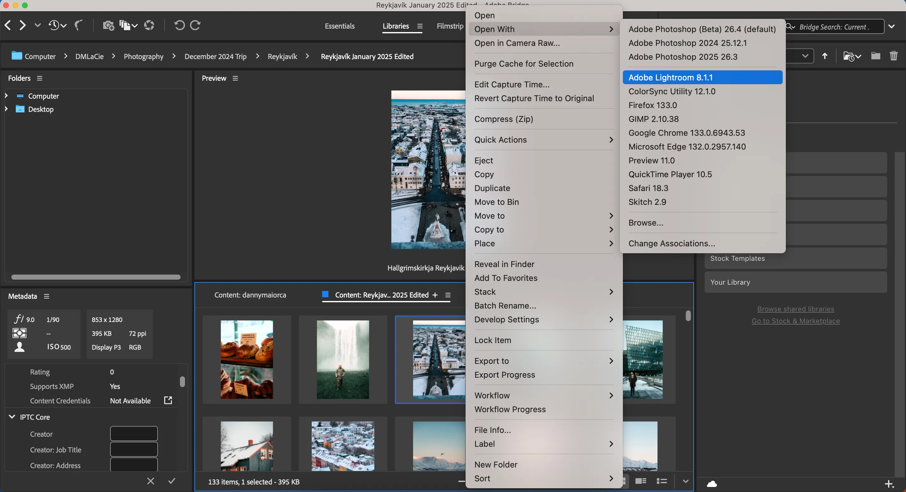 Tùy chọn mở ảnh từ Adobe Bridge trực tiếp sang các ứng dụng chỉnh sửa ảnh Adobe khác như Photoshop hay Lightroom
