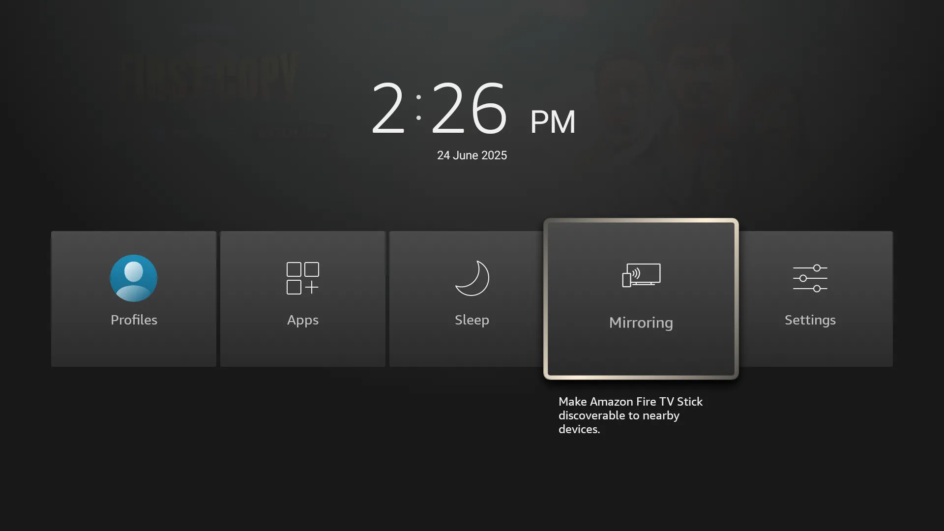 Tùy chọn phản chiếu màn hình trên Fire TV Stick, cho phép chia sẻ nội dung từ điện thoại