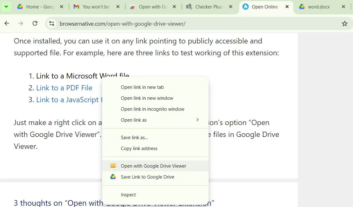 Tùy chọn xem file trực tiếp bằng Google Drive Viewer từ menu chuột phải trong Chrome