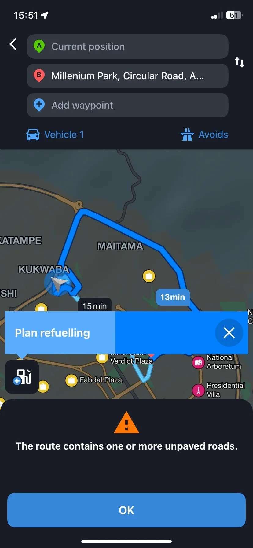 Tuyến đường trên Sygic Maps