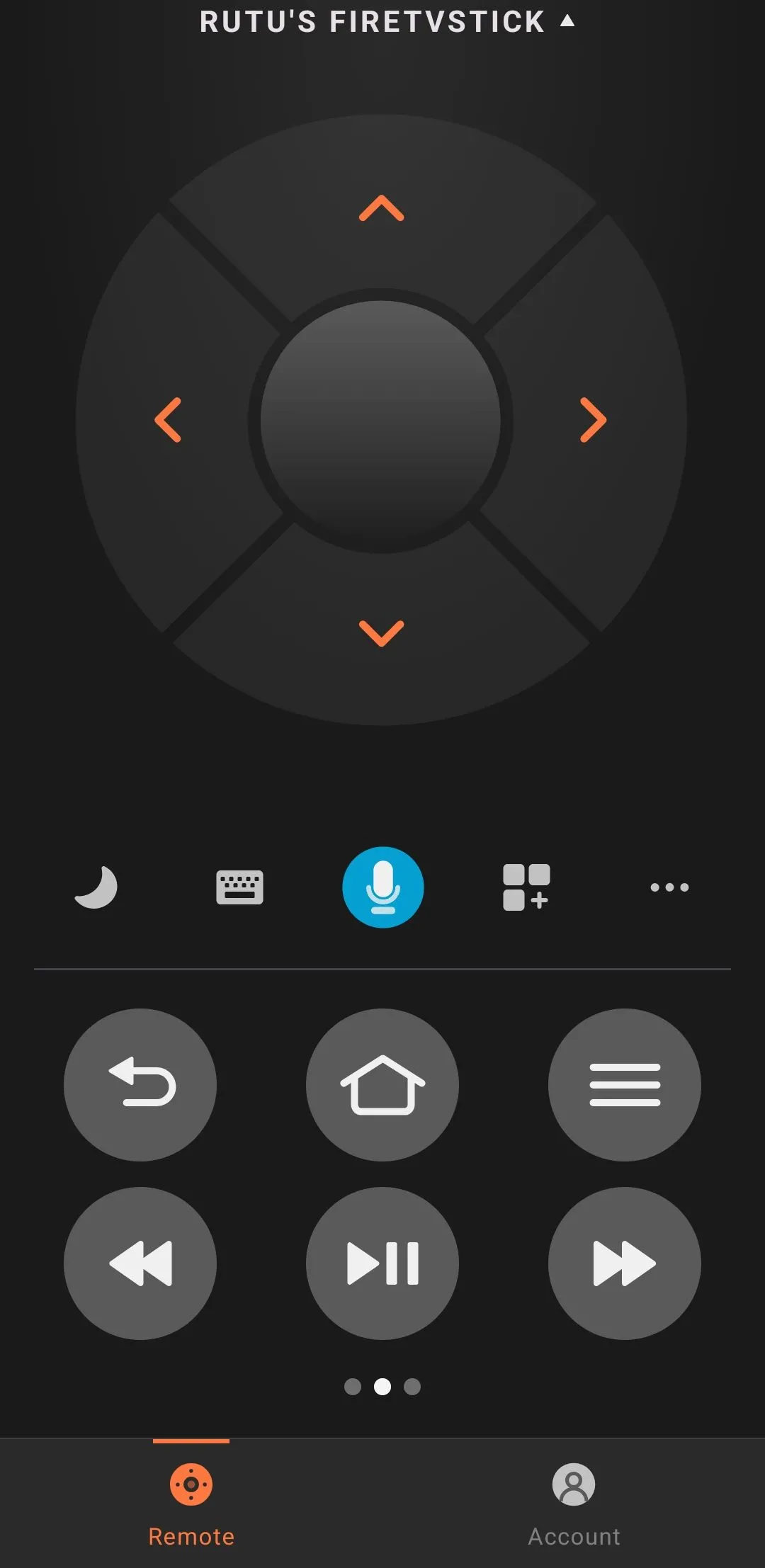 Ứng dụng điều khiển Fire TV trên điện thoại hiển thị giao diện điều khiển ảo và bàn phím
