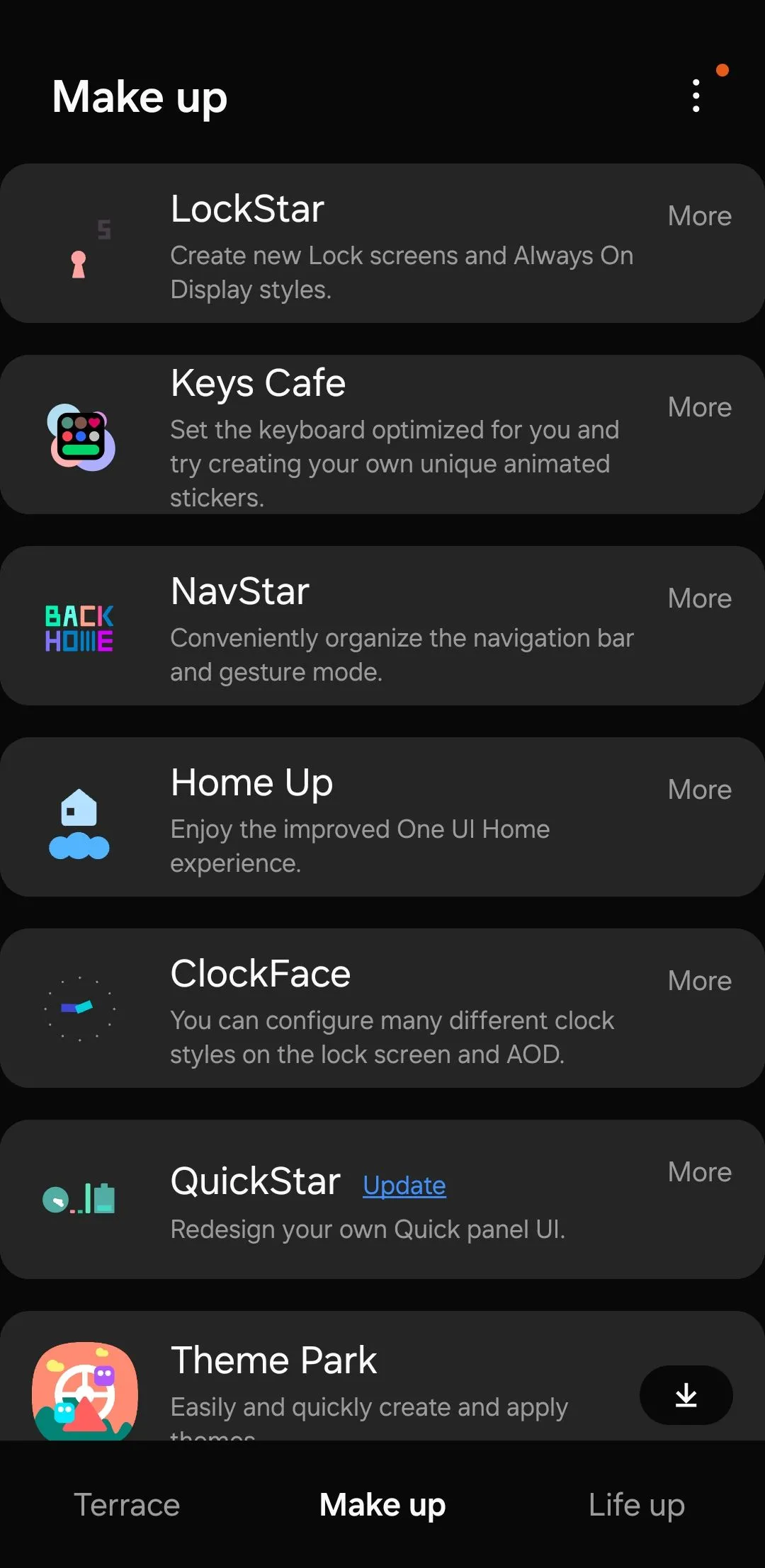 Ứng dụng Good Lock trên điện thoại Samsung, hiển thị các mô-đun tùy chỉnh giao diện và chức năng nâng cao cho người dùng Galaxy