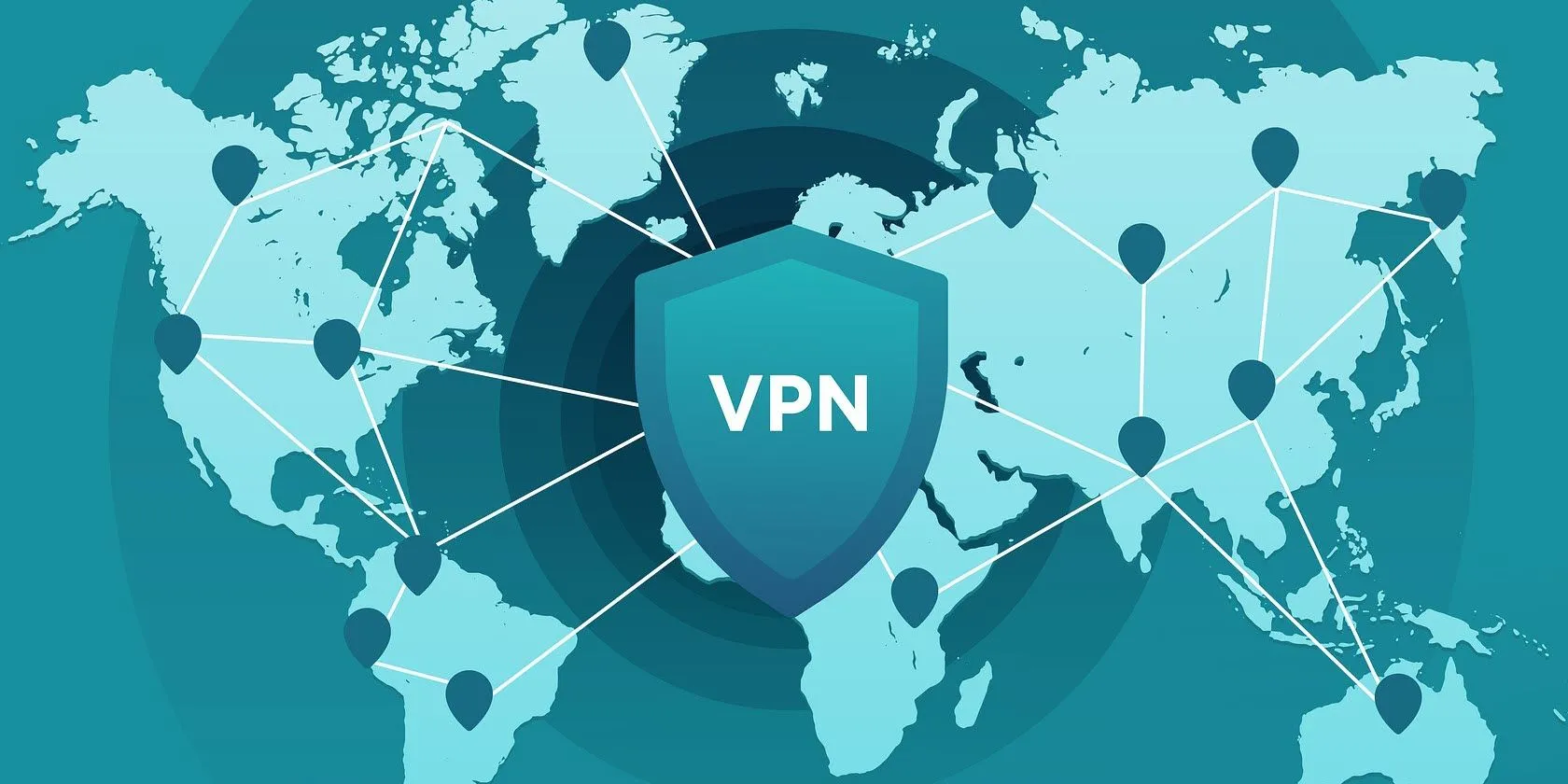 Văn bản VPN trên nền bản đồ thế giới, minh họa kết nối mạng riêng tư và mã hóa qua các quốc gia