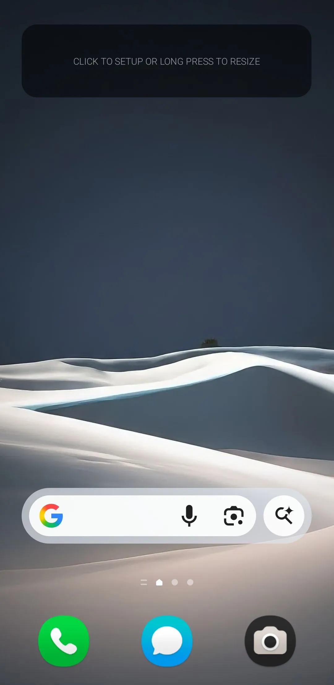 Widget trống KWGT trên màn hình chính điện thoại Samsung Galaxy, sẵn sàng tùy chỉnh.