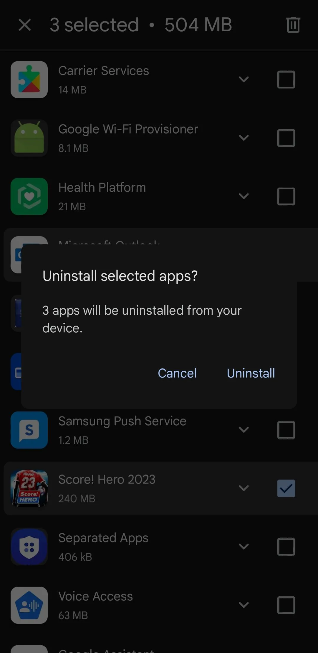 Xác nhận gỡ cài đặt ứng dụng từ Play Store trên điện thoại Samsung