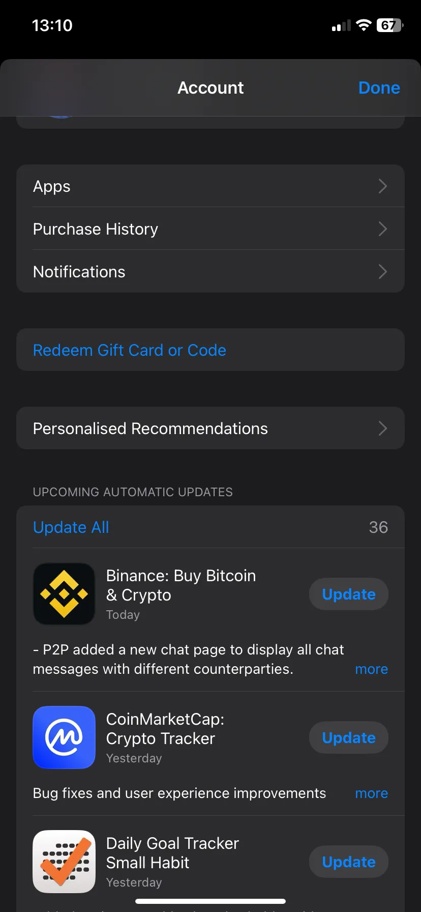 Xem danh sách các bản cập nhật ứng dụng có sẵn trong App Store.