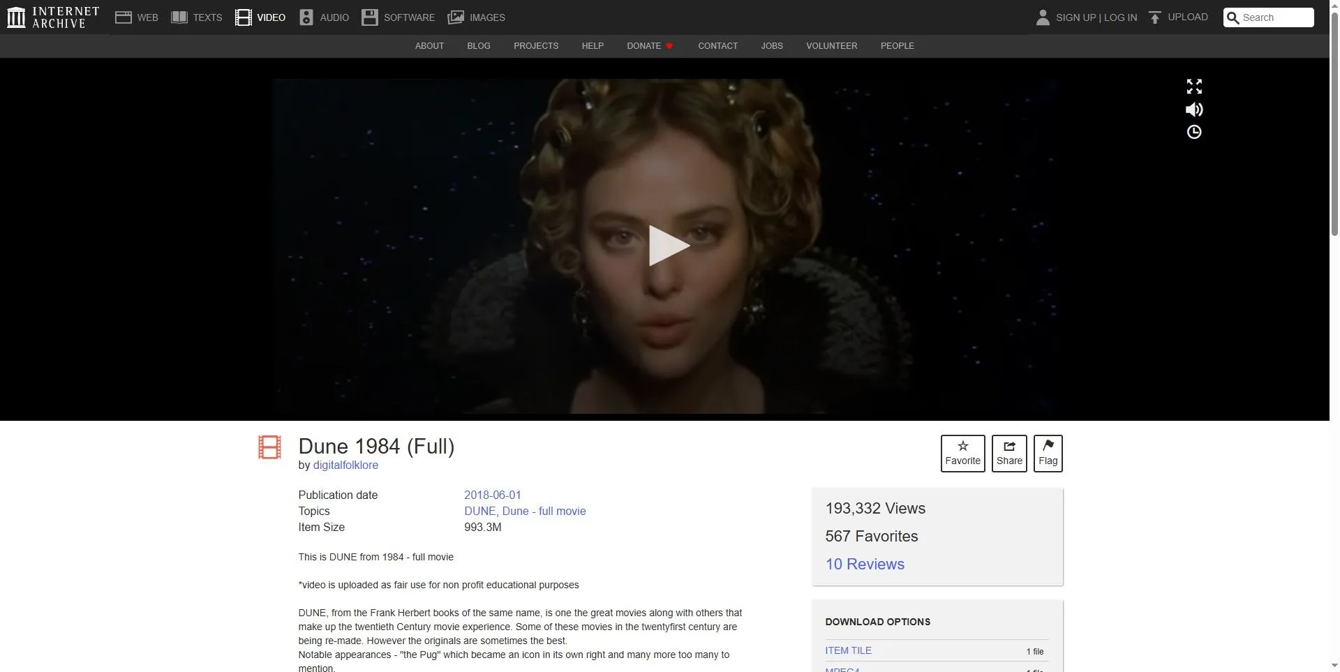 Xem phim Dune 1984 trên Internet Archive