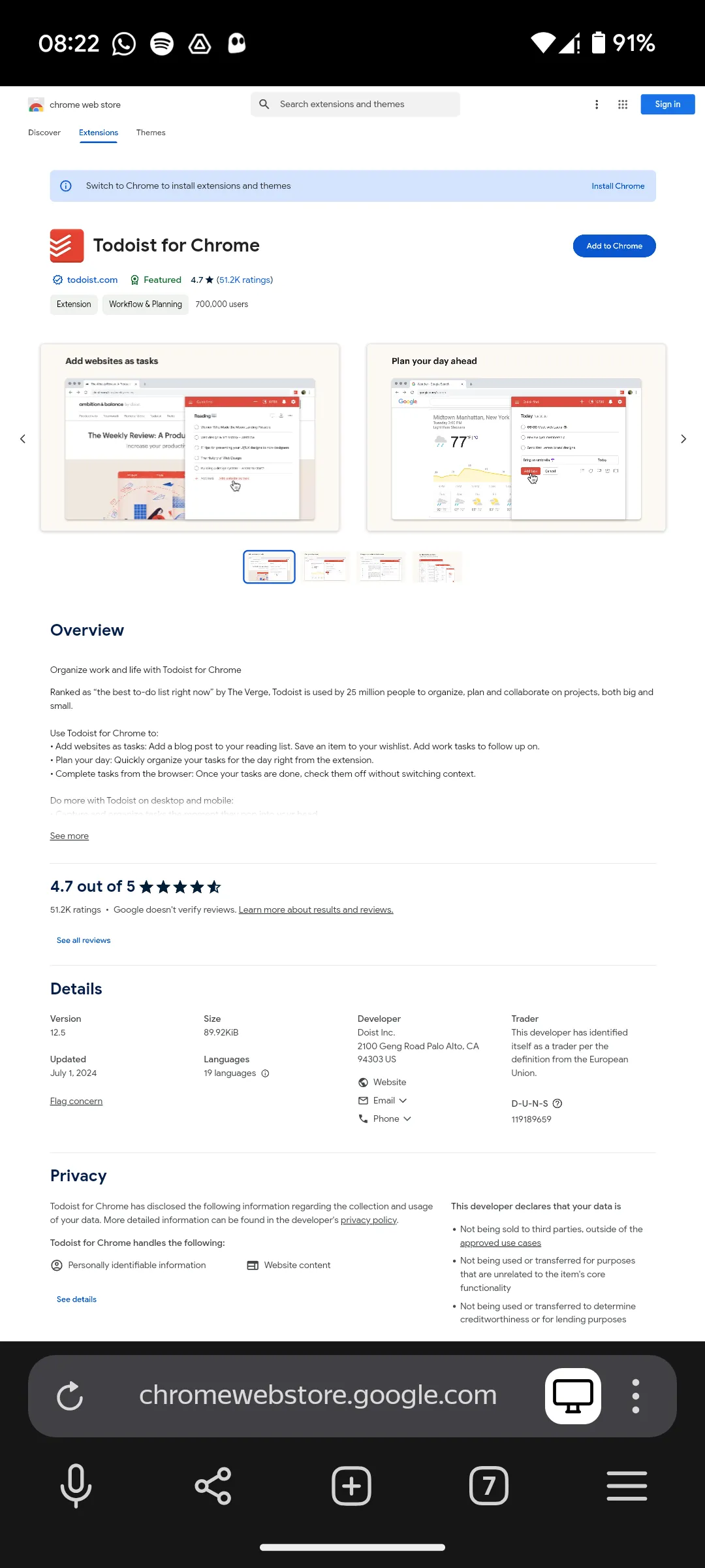 Xem trang tiện ích Todoist trong Chrome Web Store